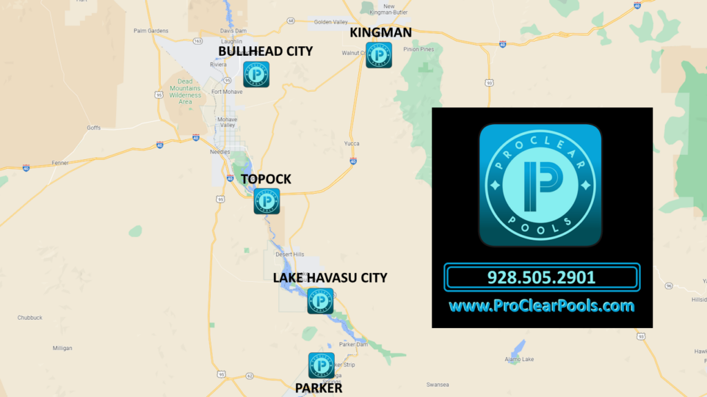 Pool Service Areas Map Lake Havasu City, Parker, Kingman, Bullhead City, and Topock in Mohave County, Arizona